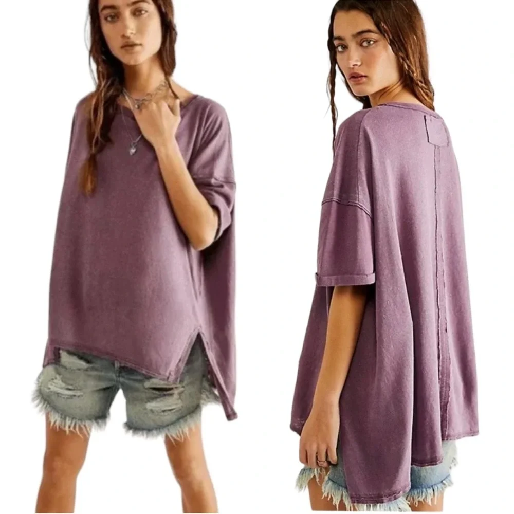 Free People We The Free Linen Blend Diego Tee Wine Grape - Picture 4 of 10